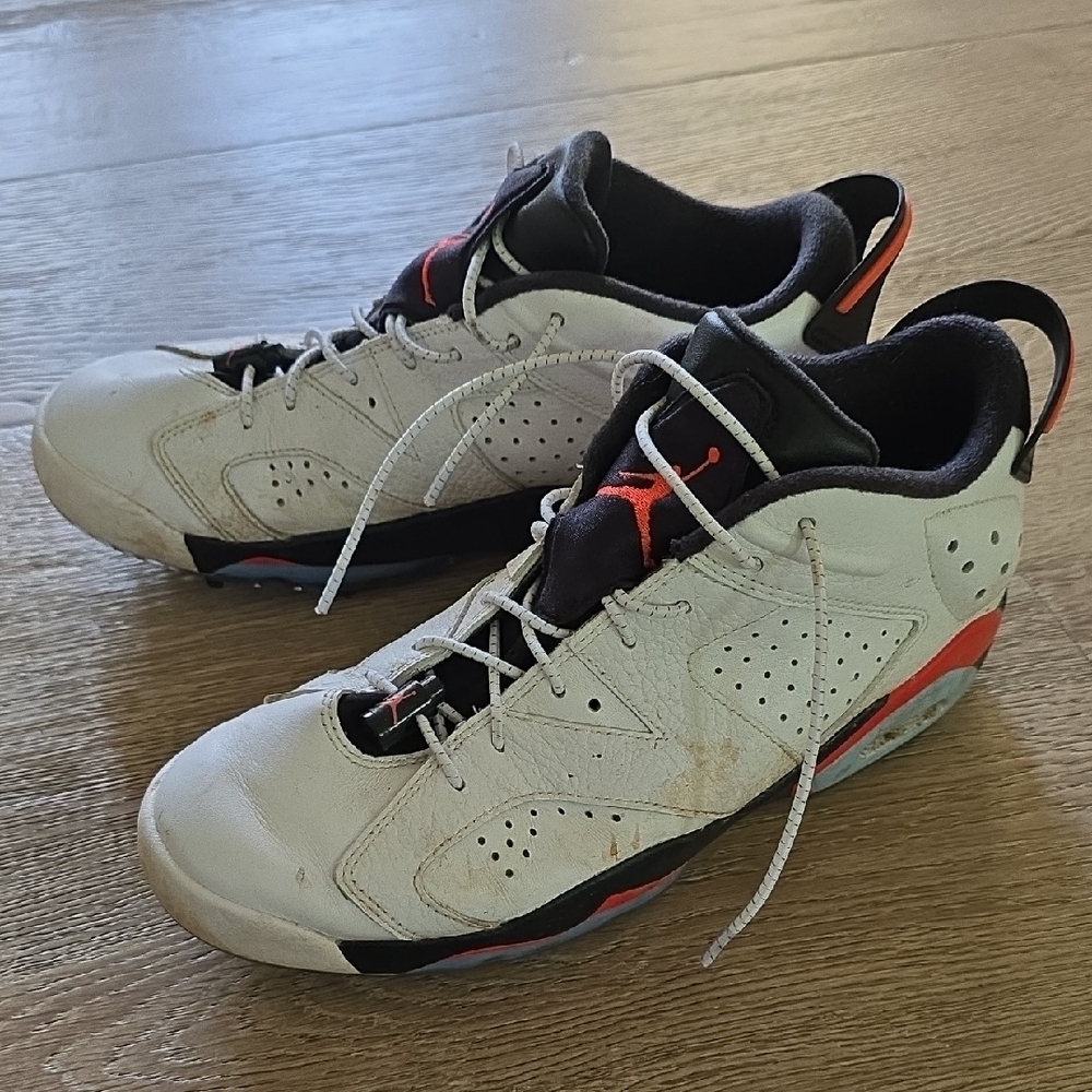 Men's White and Black Athletic Sneakers with Red Accents